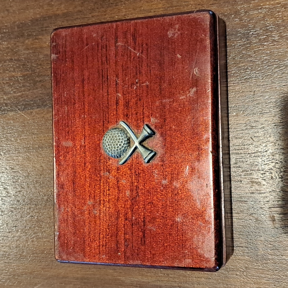 Wooden Box Topped with Pewter Golf Ball and Tee's